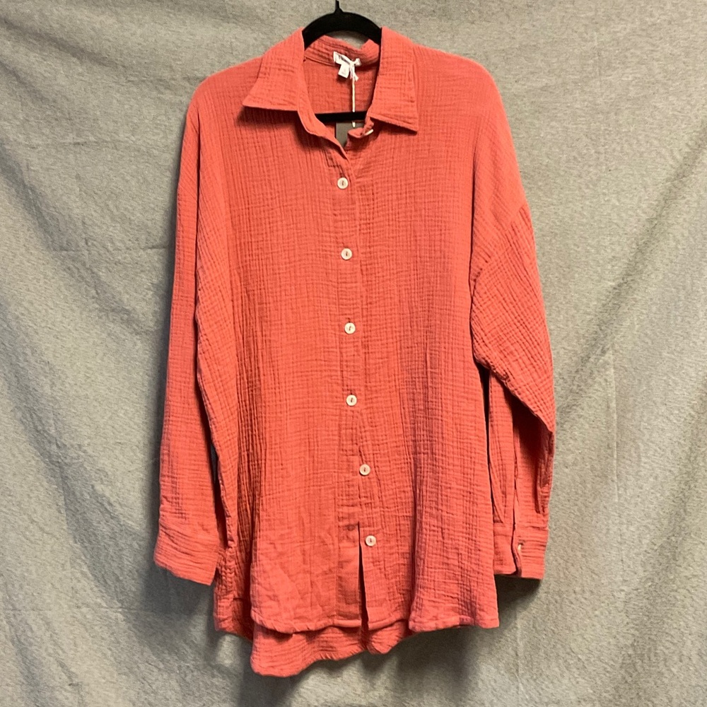 Vitamin A  Casual Coral Button-Down Shirt